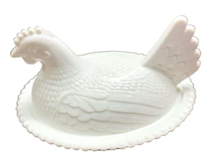 Vtg Indiana Glass Chicken Hen on Nest Covered Candy Dish Bowl Milk Glass 7” - Picture 1 of 13
