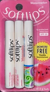 Softlips Lip Protectant 3 Pack with 1xVanilla and 2xWatermelon- Brand New - Picture 1 of 2