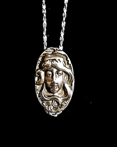 Vintage Sterling Silver Art Nouveau Flowing Hair Pendant Slide Charm + 20" Chain - Picture 1 of 6