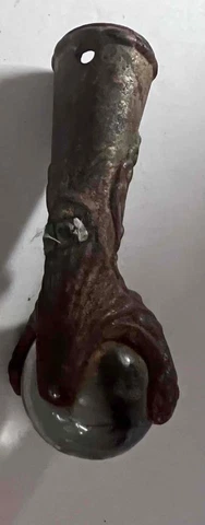 Rare Antique Iron Claw Foot Over Glass Ball - Unique with a Face in the Design Cover