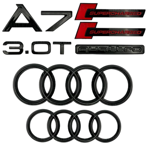 Nuevos anillos emblema Audi A7 supercargadores 3.0T Quattro capó insignia trasera negro brillante Foto 1 de 1