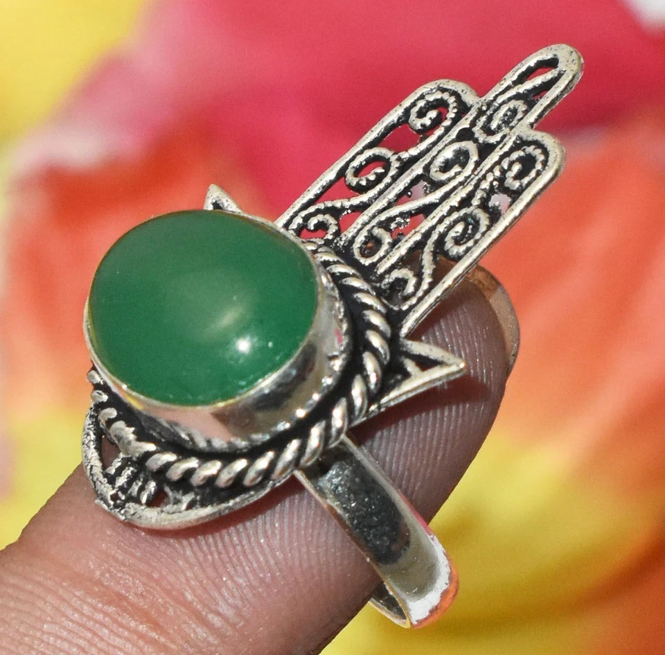 Anillo estilo mano Hamsa piedras preciosas calcedonia talla 5" U329-A113 Foto 1 de 1
