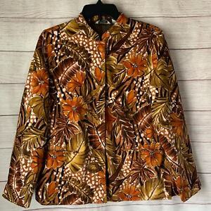 Laura Ashley Floral Blazer Jacket Earthtone Button Up Long Sleeve Size M