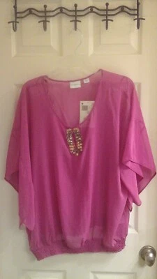Blusa Jaclyn Smith, Para Mujer Talla XL, Rosa Deslumbrante Boho Cuentas Ver a Través Nueva Con Etiquetas $25 Foto 1 de 4