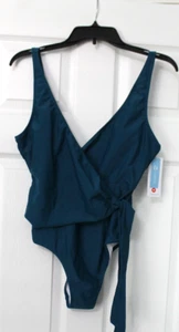 NWT Cupshe Cheeky High Waisted Low Back One Piece Bathing Suit AQUA Medium - Picture 1 of 3
