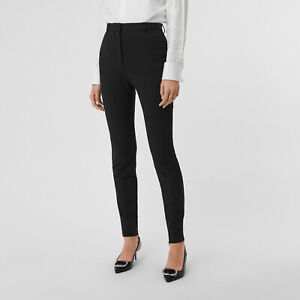 Women's Burberry Black Trousers 100% Wool Side Pockets Smart Elegant New F2