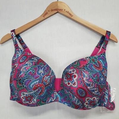Sutiã feminino cacique tamanho 44C roxo azul estampa paisley cetim mergulho - Imagem 1 de 4