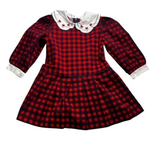 Hartstrings Vintage Red and Blue Plaid Embroidered Collar Dress Size 2T - Picture 1 of 6