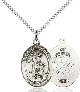 Collana medaglia argento sterling 925 angelo custode guardia nazionale militare cattolica - Foto 1 di 1