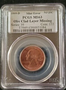 1999 D New Jersey Quarter Obverse Missing Clad Layer PCGS MS63 60051084. t8195 - Picture 1 of 4