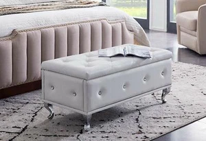 Kings Brand Furniture - Tufted Design White Upholstered Storage Bench Ottoman - Picture 1 of 5