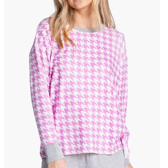 Novo com etiquetas- Blusa de pijama pulôver manga longa PJ Salvage Houndstooth, roxa/marfim- pequena - Imagem 1 de 1