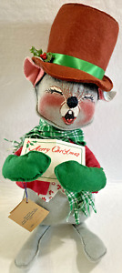Annalee ~12" ~ 1989 Caroler Mouse W/ Sheet Music - Eyes Closed 15" to top of hat