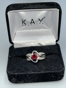 Sterling Silver Lab Created Heart Ruby White Sapphire Size 7 w Box Kay Jewelers - Picture 1 of 15
