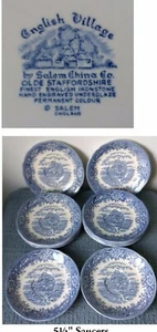 Salem China Co. ~ “English Village” ~ Blue on White ~ SAUCERS - Picture 1 of 5