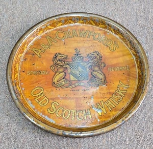 Vintage old rare collectible advertising A A Crawfords old scotch whiskytin tray - Picture 1 of 10