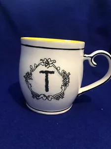 ANTHROPOLOGIE Katie/Mandy Monogram Letter T Initial Coffee Cup Mug Scroll Handle - Picture 1 of 4