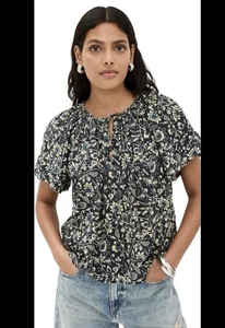 Ulla Johnson Sena Shot Sleeve Blouse Raven Floral Multicolor Women’s Size 12 NEW - Picture 1 of 7