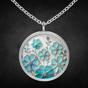 Halskette Kette Damen Mädchen Silber Türkis Weiß Blumen Geschenk Schmuck - Bild 1 von 4
