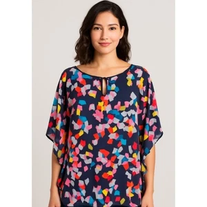 Trina Turk S Seide Kaftan Bluse Blau Multi Anissa Pullover Tunika Fledermaus - Bild 1 von 10