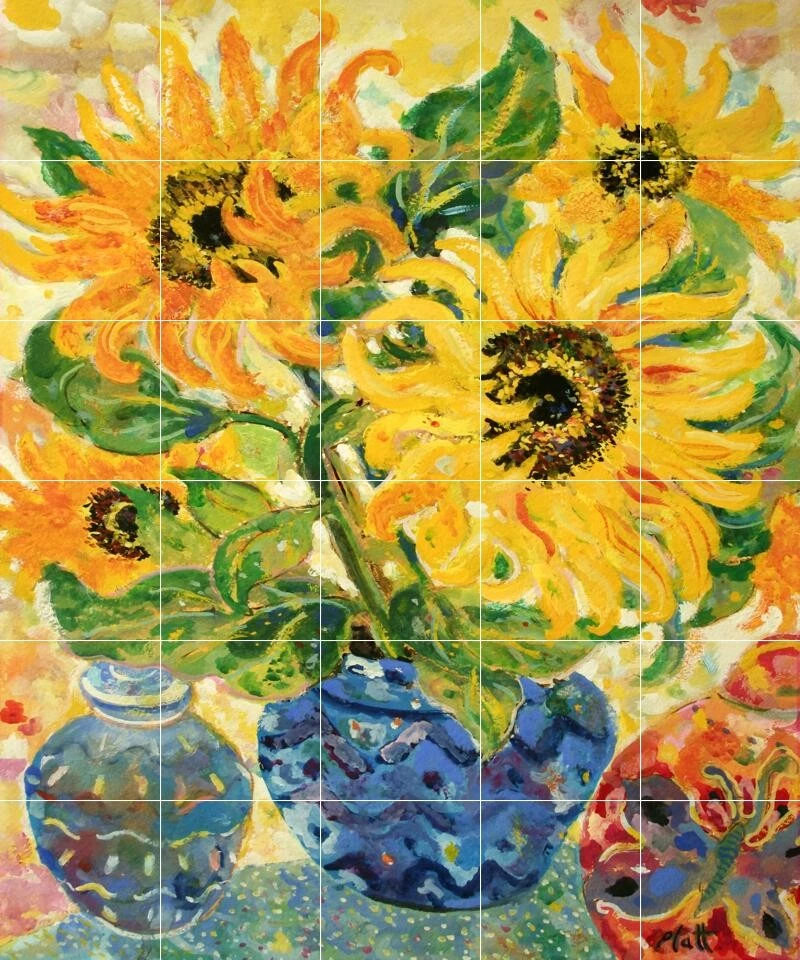 Mural de azulejo salpicadero de cerámica flor floral cocina/baño - llama de girasol Foto 1 de 1