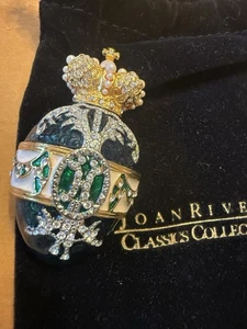 Joan Rivers Faberge Egg Brooch Rhinestone Pin Signed Vintage Enamel Crown #3334 - Picture 1 of 8