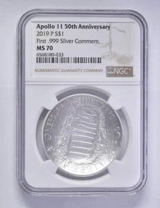 MS70 2019-P Commem. Silver Dollar Apollo 11 50th Anniv. NGC Brown Lbl *8339 - Picture 1 of 5