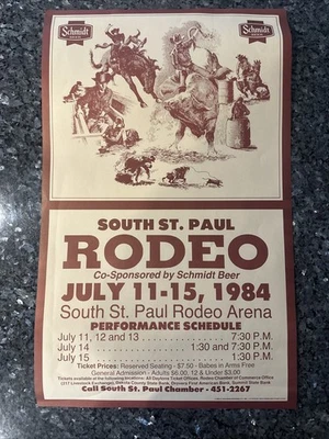 Póster de rodeo vintage 1984 Schmidt Beer South St. Paul nuevo stock antiguo como nuevo Foto 1 de 4