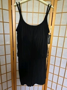 Maxine Of Hollywood Womens Swim Romper 1 Piece Blk Swimsuit Pads 22W NWT Pockets - Picture 1 of 14