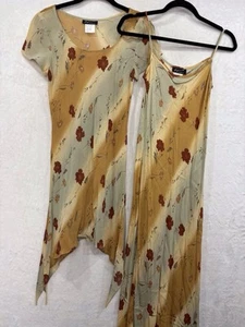 VTG Y2K Floral Maxi Dress Tunic 4 Burnt Orange Yellow Fairy Croquet 2 Pc Set USA - Picture 1 of 21