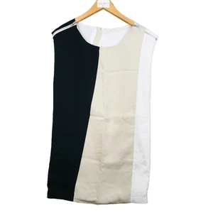 Vila Robe Droite Femme M Beige Noir Bicolore Sans Manches Col Rond Chic Viscose - Imagen 1 de 11