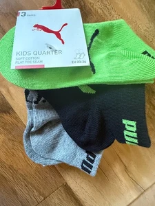 PUMA 3 PAIRS OF BOYS TRAINER SOCKS - GREEN / BLACK / GREY - C6-8.5 (23-26) - Picture 1 of 4