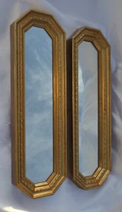 2 VTG GOLD HOME INTERIOR MIRRORS HOMCO ART DECO HOLLYWOOD REGENCY 17.5"X5.25" - Picture 1 of 5