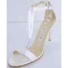 Manolo Blahnik Chaos Cuff Pearl White Patent Sandals Size 40 10 New $745 Wedding