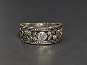 925 Sterling Silver Cubic Zirconia Floral Band Ring Size 9.25 - Picture 1 of 21