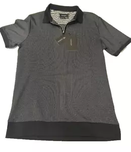 CACTUS MAN Ricky Singh Men's Black White Geometric 1/4 Zip Polo Shirt NWT-Size M - Picture 1 of 10