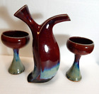 Contemporary Art Pottery Set By Pillers. Signed. Beautiful Deep Red