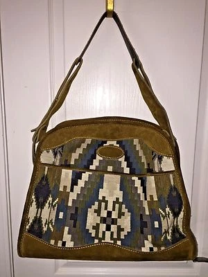 ВИНТАЖНЫЙ ФРАНЦУЗСКИЙ ЧЕМОДАН «АЦТЕКСКИЙ ЮГО-ЗАПАДНЫЙ ДИЗАЙН» ЗАМША И ГОБЕЛЕН БОЛЬШАЯ СУМКА С КОРОТКИМИ РУЧКАМИ - Изображение 1 из 4