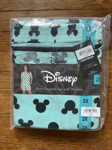 Disney Womens Pajamas Green T-shirt Shorts 2-Piece Short Sleeves Pockets Size 2X - Picture 1 of 1