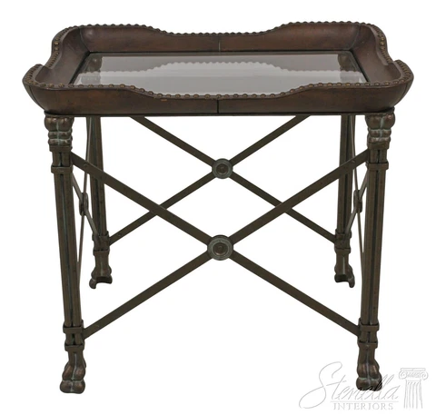 58506EC: Leather Wrapped Studded Glass Top Bronze Finish Coffee Table Cover