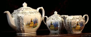 Large vintage Sadler Crinoline Ladies 3 piece tea set Collectible - Picture 1 of 12