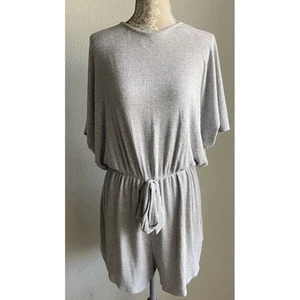 Lily Boutique Gray Ribbed Knit Romper Dolman Sleeve Tie Waist One Jumpsuit Large - Picture 1 of 7