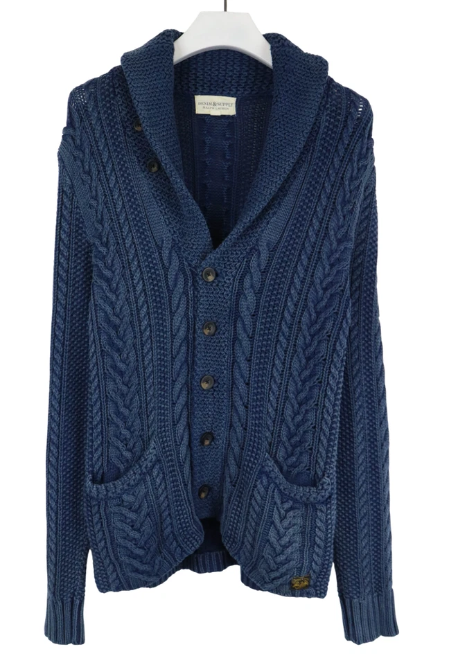 DENIM & SUPPLY RALPH LAUREN Jersey Para Hombre PEQUEÑO Cárdigan Tejido con Cable Mantón Cuello Foto 1 de 4