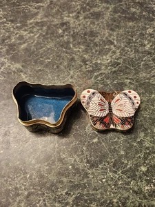 Vintage Cloisonne Brass Enamel Butterfly Trinket Pill Box Ring Keeper - Picture 1 of 15