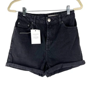 NEW ASOS Black High-Waisted Denim Mom Shorts US 4 UK 8 Grunge - Picture 1 of 6
