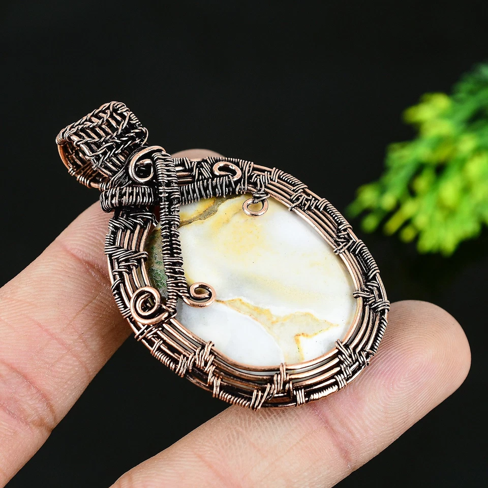 Colgante de joyería envolvente de alambre de cobre con piedras preciosas de calcedonia cromada 2,25 regalo para ella e5 Foto 1 de 1