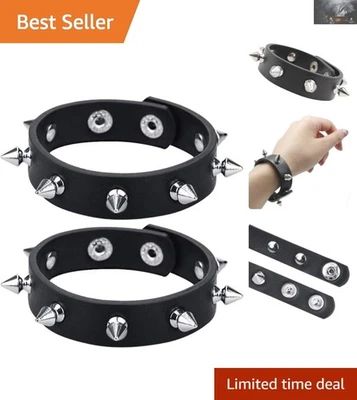 Pulsera de púas de cuero negro de alta calidad con broche ajustable para todas las ocasiones Foto 1 de 4