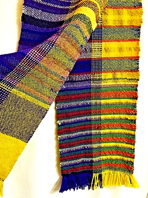 墨西哥编织披肩裹巾大号厚多色纹理 14 x 80 + 流苏 — 第 1/4 张图片