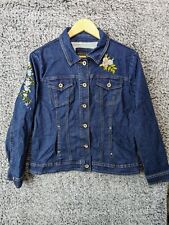 Y2K Denim Jean Jacket Womens Size Small Nature Floral Embroidered Street Wear