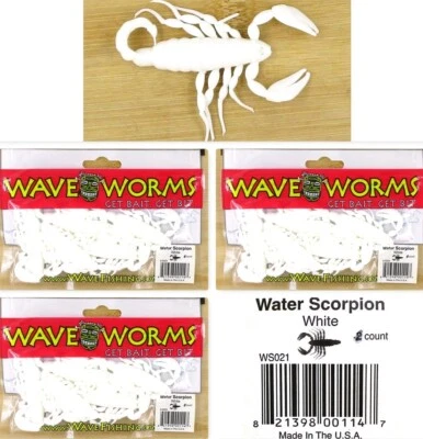 (3) Paquetes sin abrir Plásticos Ondulados 3" Agua Escorpión Blanco Nuevo ENVÍO GRATUITO Foto 1 de 4